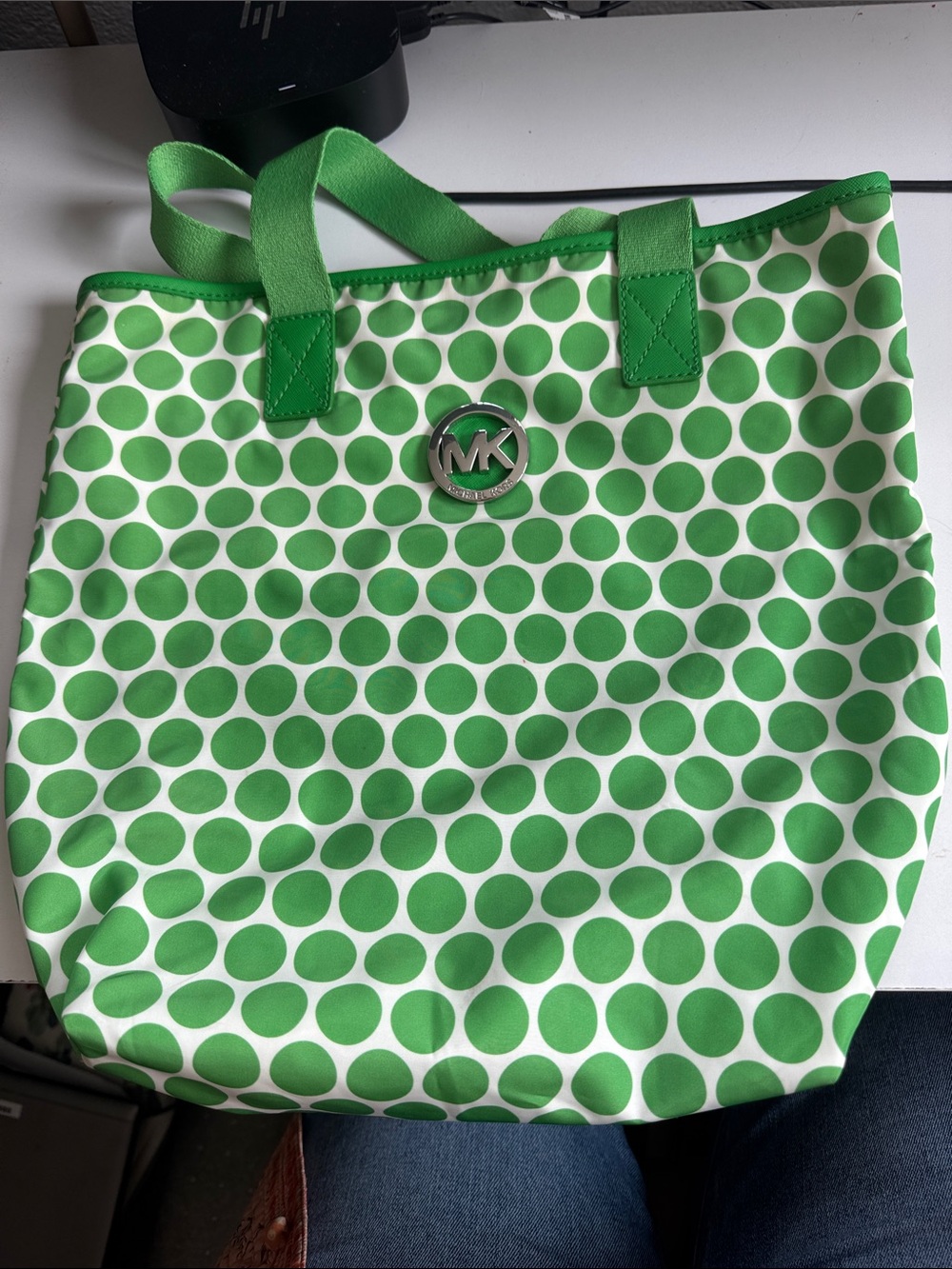 Michael Kors Green and White Polka Dot Tote